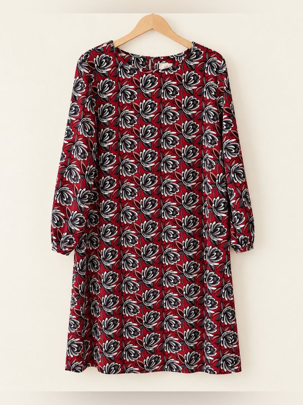 LOFT Outlet Mod-Inspired Abstract Floral Dress Red Black Print Shift EUC L #1291